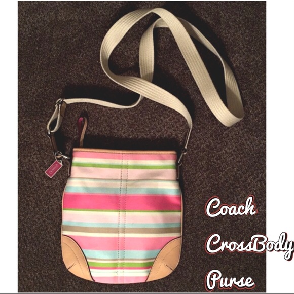 Coach Handbags - Coach Stripe CrossBody Purse Pink Tan Handbag Coach Handbags - Coach Stripe CrossBody Purse Pink Tan Handbag